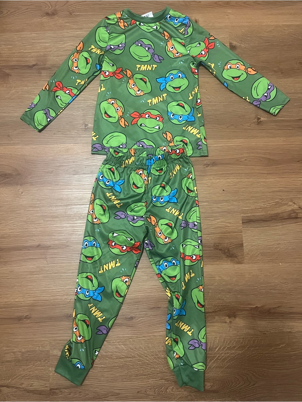 Green Kids Pajama Set with All-Over Character Print